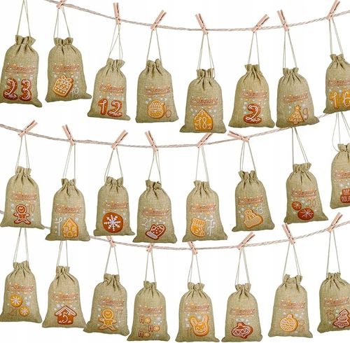 24X WORECZKI JUTOWE KALENDARZ ADWENTOWY DO WYPEŁNIENIA DIY Z CYFRAMI 1-24 na Arena.pl