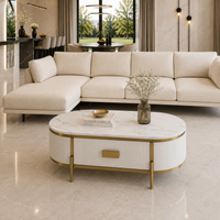 Stolik kawowy glamour z szufladą i marmurem Omega 124x71x48