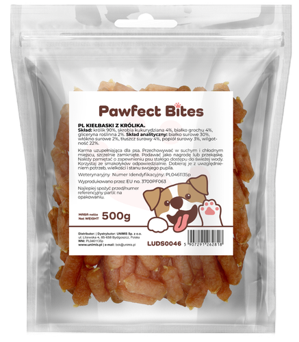 Smaczki dla psa miękkie przysmaki kiełbaski z królika 500g PAWFECT BITES na Arena.pl