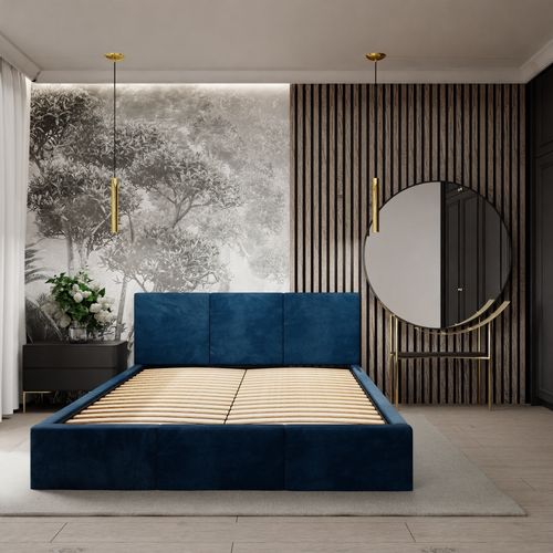 ŁÓŻKO TAPICEROWANE 180x200 ŁÓŻKO PODWÓJNE Z POJEMNIKIEM GRANATOWE na Arena.pl