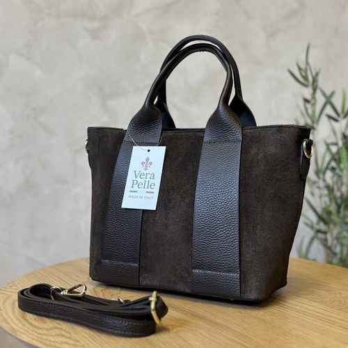 Torebka damska listonoszka Vera Pelle skórzana zamszowa brązowa czekoladowa na Arena.pl