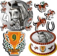 ZESTAW OPŁATEK NA TORT 30CM + 17 POSTACI - KONIE KOŃ KUCYK + IMIĘ 24CM 26CM
