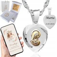 SREBRNY ZESTAW KOMUNIJNY ŁAŃCUSZEK I MEDALIK Z POZŁACANĄ PASYJKĄ GRAWER 925