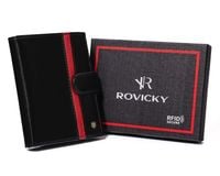 elegancki, skórzany portfel męski z czerwonym akcentem — rovicky