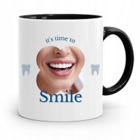 Kubek Czarny Prezent Dentysty Its Time To Smile Z Nadrukiem Ze Zdjęciem