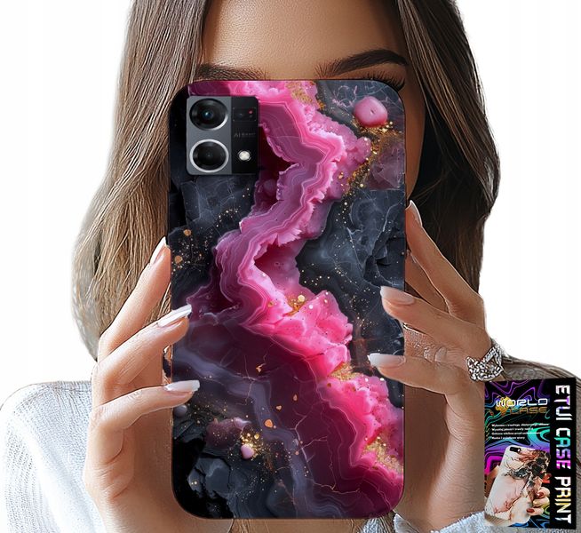 ETUI DO OPPO RENO7 4G - RÓŻOWY MARMUREK PLECKI, MODNE WZORY zdjęcie 1