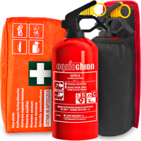 Gaśnica Ogniochron 1Kg Apteczka DIN13164 Samochodowa Uchwyt Kieszeń Na Rzep