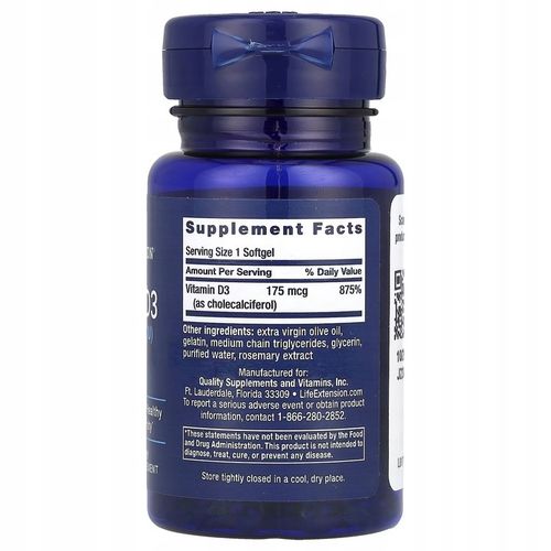 Life Extension, Witamina D3 175 µg (7 000 j.m.), 60 kapsułek miękkich na Arena.pl
