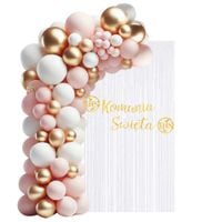 Zestaw dekoracji Komunia Święta girlanda ścianka balonowa, biało-różowy