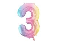 Balon foliowy cyfra 3 pastelowy tęczowy 86 cm trzecie urodziny
