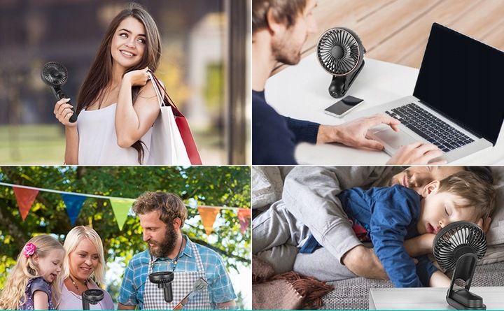 WENTYLATOR RĘCZNY MINI SKŁADANY 5 PRĘDKOŚCI NAWIEWU I 180° PRZENOŚNY CZARNY zdjęcie 3