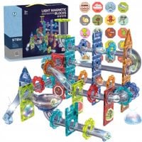 KLOCKI MAGNETYCZNE 120 SZT. ŚWIECĄCE TOR KULKOWY PREZENT + NAKLEJKI