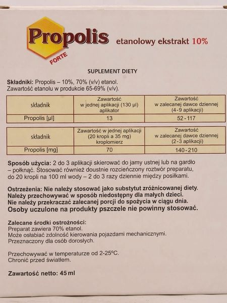 Płyn Roztwór Ekstrakt z Propolisu z aplikatorem Bartpol Propolis Forte 45ml zdjęcie 2