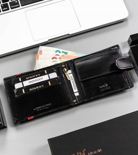skórzany portfel męski z systemem rfid - rovicky na Arena.pl