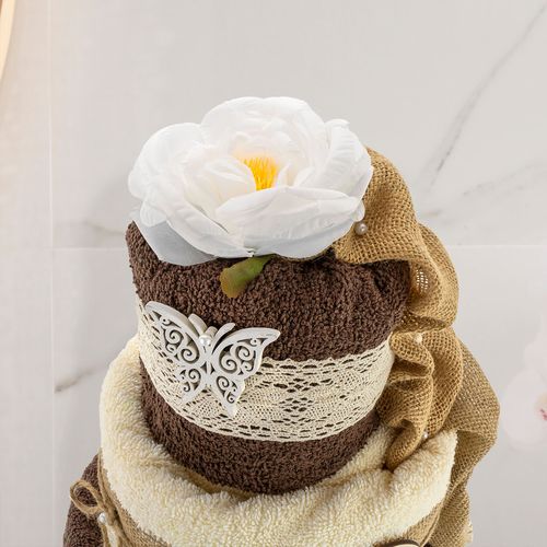 TORT z 3 RĘCZNIKÓW (brąz-ecru) GRAWER URODZINY PREZENT na Arena.pl