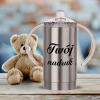 Srebrny kubek niekapek dla dzieci z dowolnym nadrukiem