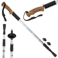 Srebrny kij nordic walking trekkingowy z wygodnym uchwytem korkowym