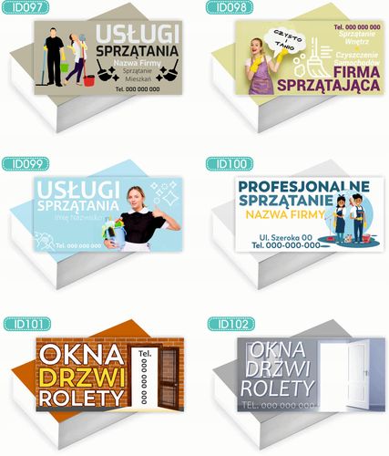 Wizytówki firmowe 100szt RÓŻNE WZORY do wyboru OKNA DRZWI ROLETY na Arena.pl