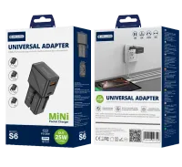 jellico uniwersalny adapter podróżny s6 pd 25w 1xusb-c + 1xusb qc3.0