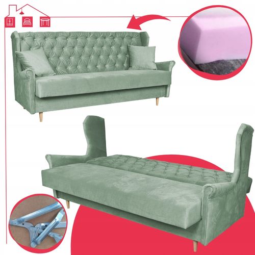 Wersalka 3 osobowa SOFA uszak rozkładana welur GAJA zielona na Arena.pl