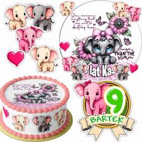 ZESTAW OPŁATEK NA TORT 20CM + 16 POSTACI - SŁOŃ SAFARI + IMIĘ 15CM 18CM