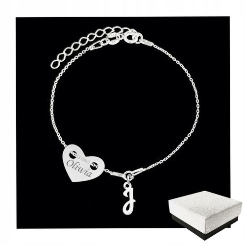 Srebrna Bransoletka dla Dziewczynki Literka Imię GRAWER 925 Serduszko na Arena.pl