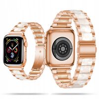 PERŁOWA DAMSKA BRANSOLETKA STONE WHITE APPLE WATCH 40 / 41 / 42 MM ZŁOTA