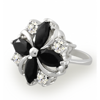 OKAZAŁY PIERŚCIONEK KWIAT Z CZARNYMI CYRKONIAMI ZE SREBRA PRÓBA SREBRA 925