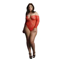 le desir body plus size koronkowy z otwartymi ramionami czerwony