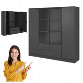 SZAFA GARDEROBA LIVIA 4DRM OTWIERANA GRAFIT DUŻA SZUFLADY 200CM DRĄŻEK