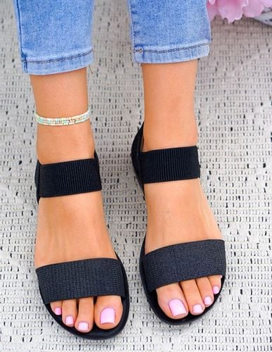 Czarne Sandały Na Gumki Płaski Spód 38 na Arena.pl