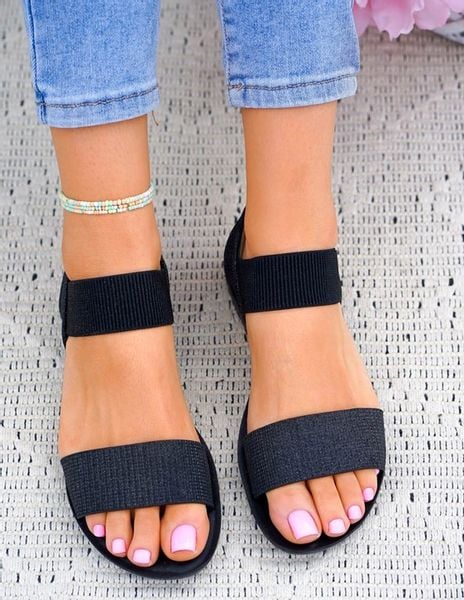 Czarne Sandały Na Gumki Płaski Spód 38 zdjęcie 5