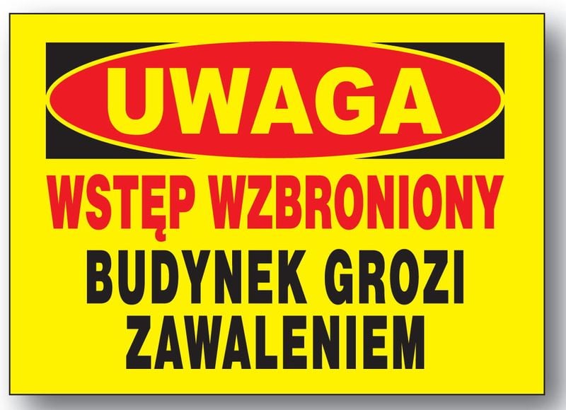 BTO-57 tablica budowlana BUDYNEK GROZI ZAWALENIEM na Arena.pl