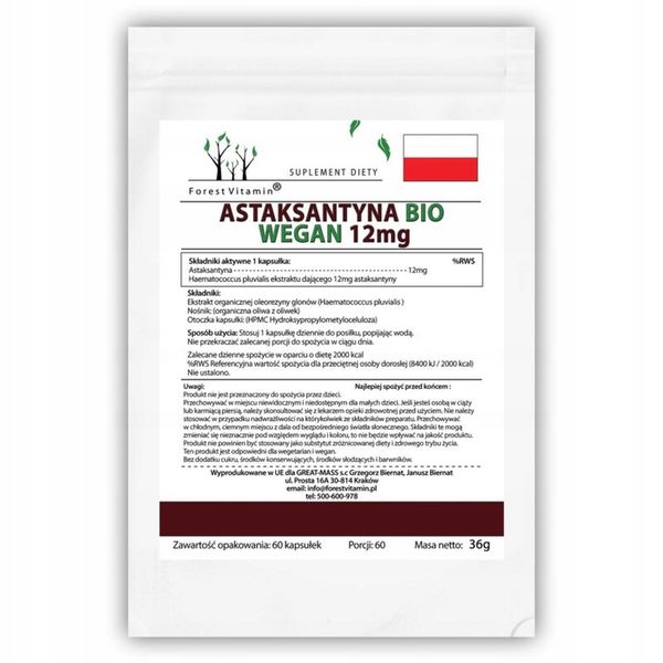 Forest Vitamin ASTAKSANTYNA 12mg 60 kaps. zdjęcie 2