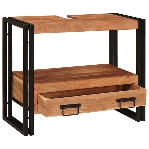 Szafka pod umywalkę z szufladą Lite drewno akacjowe i żelazo na Arena.pl