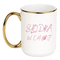 KUBEK "SŁODKA W CHUJ" Wzór - Duży Biało-Złoty 450 ml