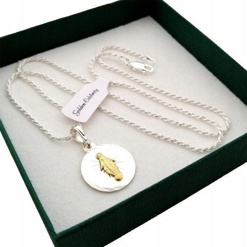 SREBRNY ŁAŃCUSZEK KORDEL + MEDALIK 925 PREZENT NA KOMUNIĘ CHRZEST + GRAWER na Arena.pl