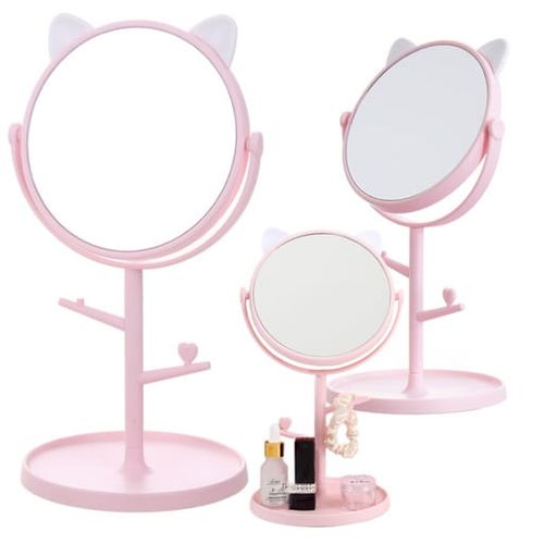 Lusterko lustro kosmetyczne stojące różowe kotek na Arena.pl