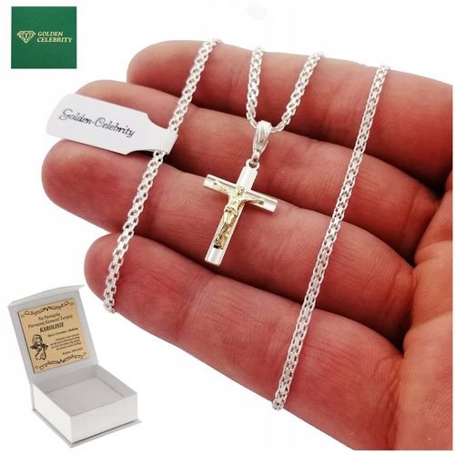 SREBRNY ŁAŃCUSZEK NASZYJNIK Z KRZYŻYKIEM PRÓBA 925 DLA CHŁOPCA NA CHRZEST na Arena.pl