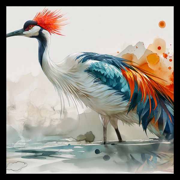 Plakat 40x40cm Żuraw w Akwareli zdjęcie 2