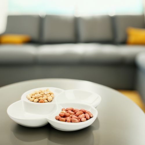 PÓŁMISEK OKRĄGŁY CZTERODZIELNY 21CM PORCELANOWY BIAŁY NA PRZEKĄSKI SOSY na Arena.pl