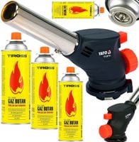 YATO PALNIK GAZOWY PIEZO 360° ZŁĄCZE EN417 + 4 KARTUSZE GAZOWE 400ML