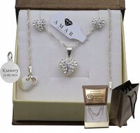 SREBRNY PEŁNY ŁAŃCUSZEK DAMSKI SINGAPUR SERCE + KOLCZYKI PR 925 + GRAWER