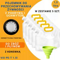 5X Pojemnik do Przechowywania Żywności Zboża, Płyny ViO PE-T 1.5l z Konewką
