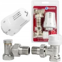 ZESTAW TERMOSTATYCZNY KĄTOWY 1/2 ZAWORY DO GRZEJNIKA + GŁOWICA