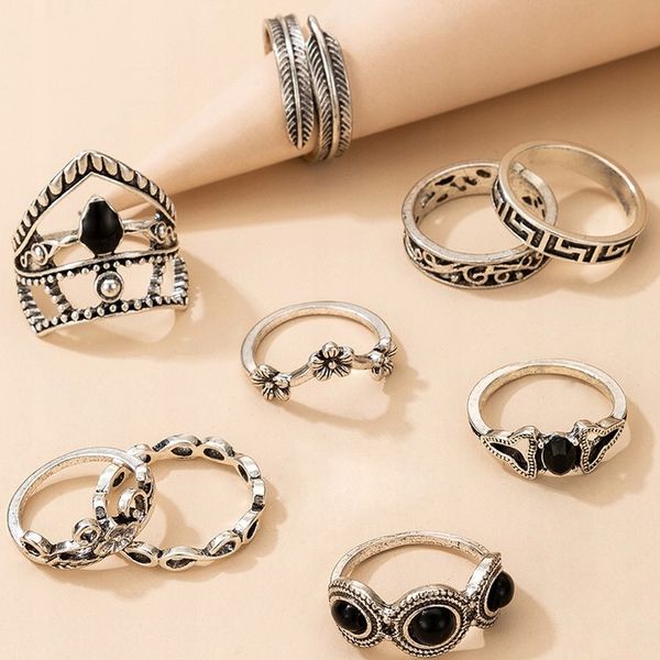 Srebrny ZESTAW PIERŚCIONKÓW RETRO PUNK BOHO 74 zdjęcie 3