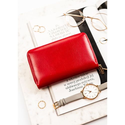 czerwony portfel-piórnik damski ze skóry ekologicznej zamykany na Arena.pl