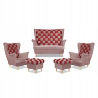 Zestaw uszak CAROL DUO sofa fotele pufy różowo - czerwony