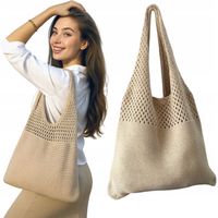 TORBA DAMSKA MŁODZIEŻOWA NA RAMIĘ SZYDEŁKOWA DZIANINOWA BEŻOWA