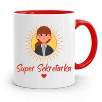 Kubek Czerwony Prezent Dla Super Sekretarki Z Nadrukiem Ze Zdjęciem